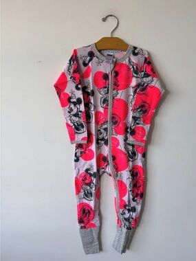 Bonds Pink Minnie Mouse Footed One-Piece Pajamas with Gray Trim